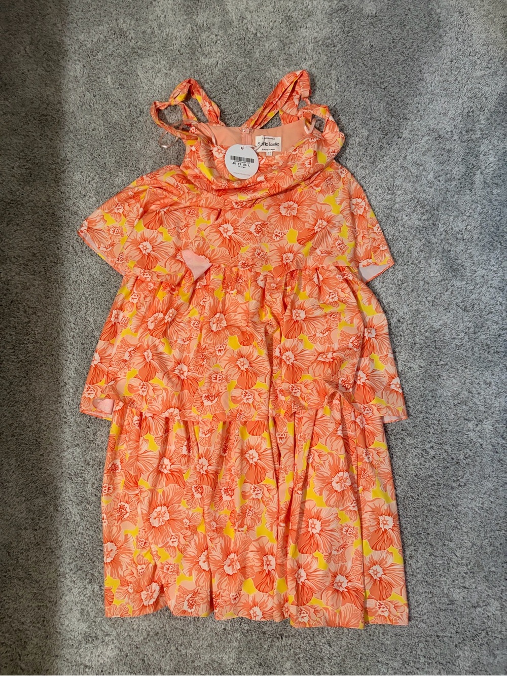 Selfie Leslie Coral and Yellow Floral Tiered Sundress